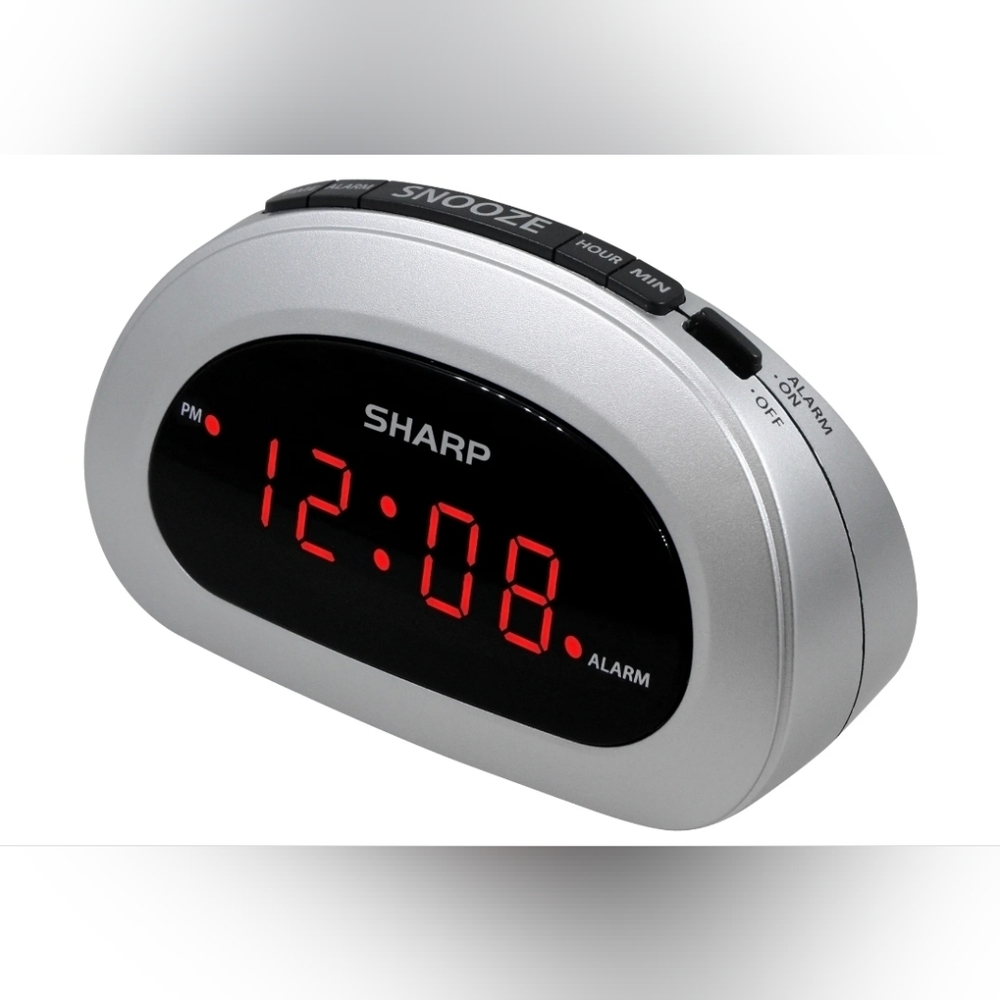SHARP Digital Alarm Clock, Cosmic Silver, Easy to Set Controls, Red LED Display